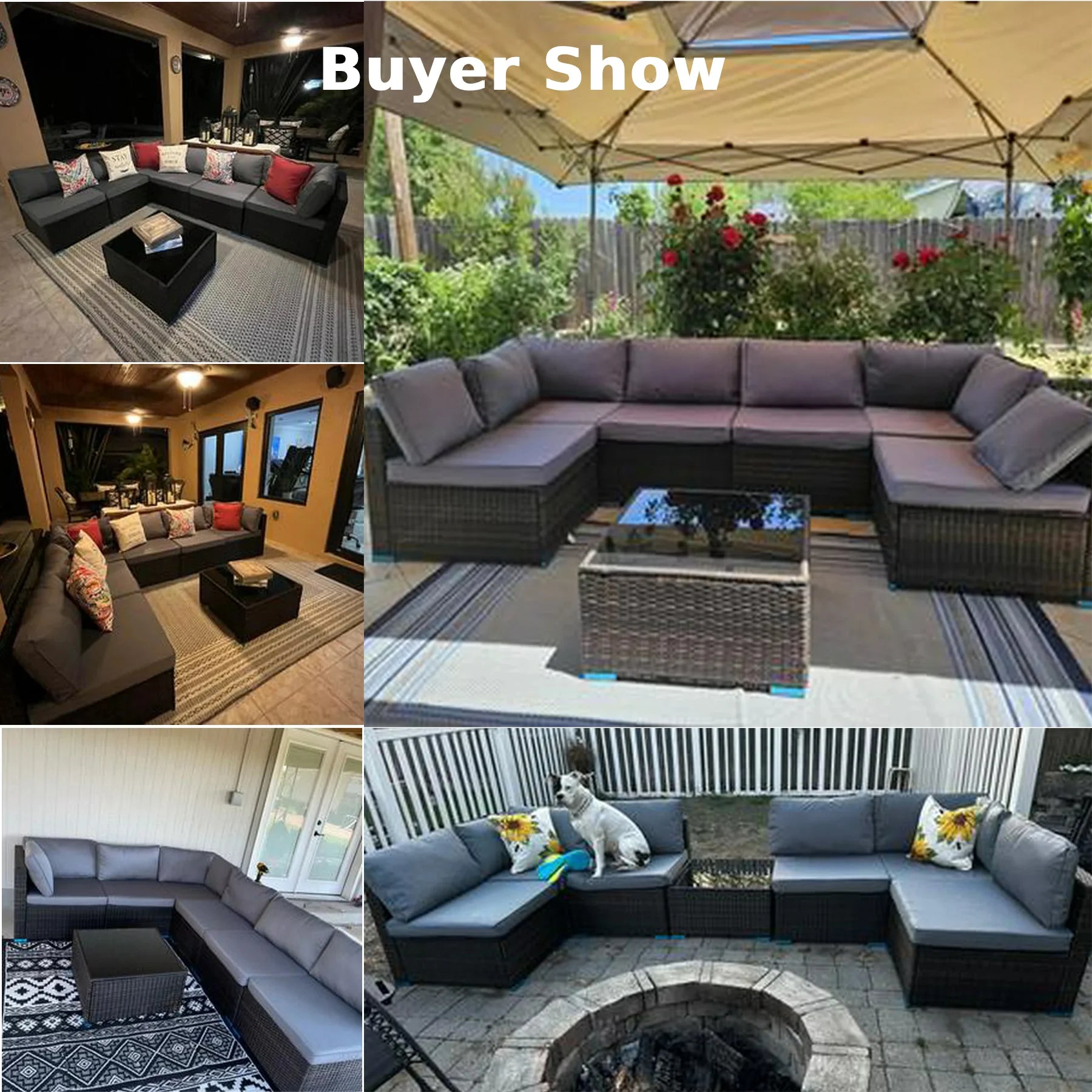 Patio Furniture Set on Sale, Lofka 7-Piece Outdoor Sectional Furniture Set with Glass Coffee Table Garden, Gray