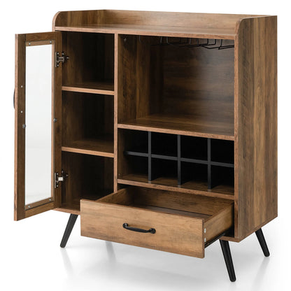 Gymax Liquor Bar Cabinet Storage Buffet Sideboard Credenza w/Wine Rack & Glass Holder