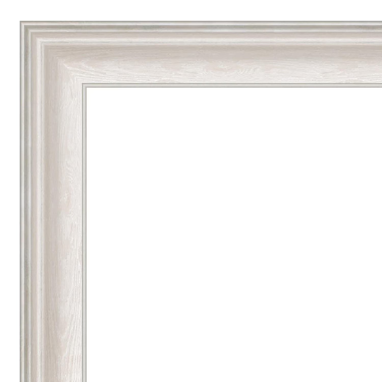 Amanti Art Wall Mounted Framed Vanity Mirror, Glass Size 40x30, Trio White Wash Silver