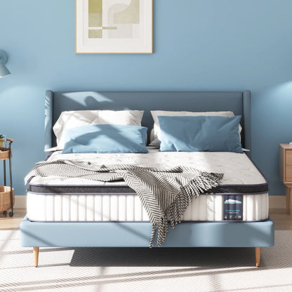 Sersper Queen Mattress, 12 Inch Pillow Top Hybrid Mattress Queen with Fiberglass Free, Gel Memory Foam, Breathable Bed Mattress for Cooler Sleep Supportive & Pressure Relief, Medium Firm