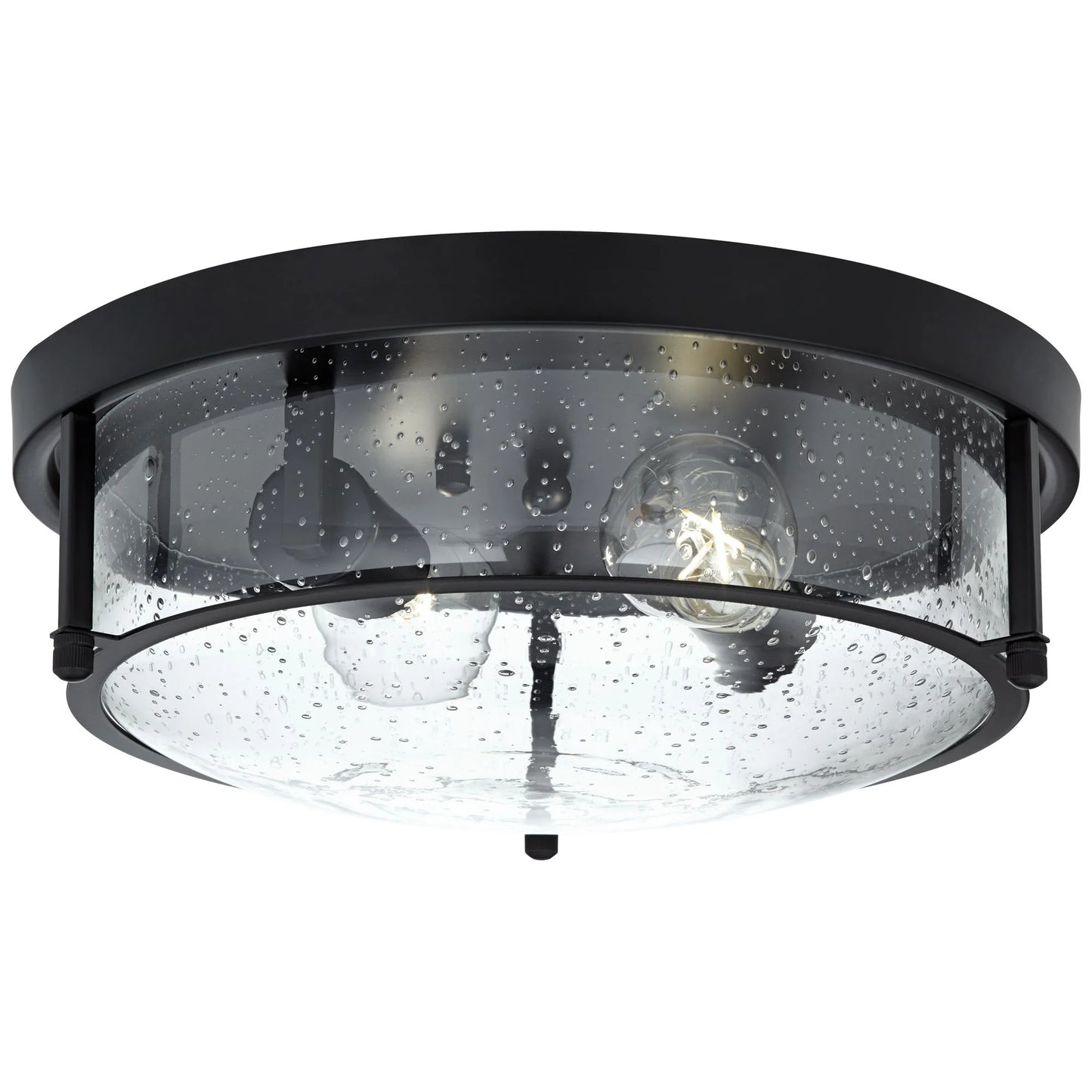 Franklin Iron Works Midnight 13" Modern Flush-Mount Ceiling Light Fixture Kitchen Foyer Hallway Round 2-Light Black Seeded Glass