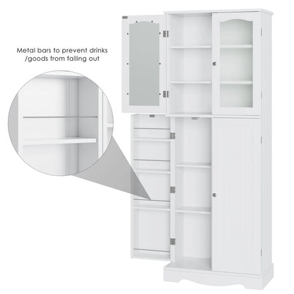 Homfa Kitchen Food Pantry Cabinet, 63.5'' Tall Storage Cabinet with Frosted Glass Doors and Adjustable Shelves, White