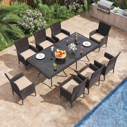 ALAULM 5 Pieces Patio Dining Set Outdoor Rattan Furniture with Square Glass Tabletop 4 Chairs with Cushions for Patio, Backyard Outdoor Kitchen Lawn & Garden Blue