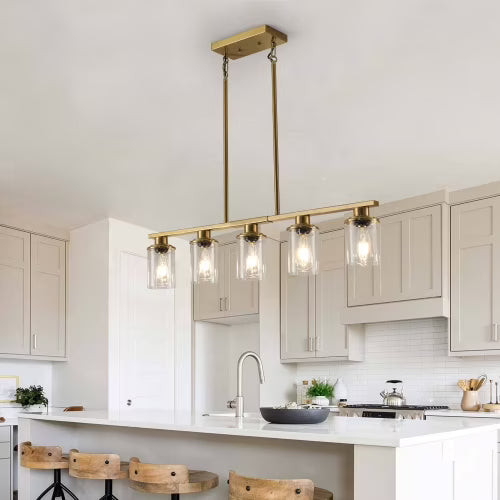 ACE-LIGHTS,Modern Industrial 5-Light Chandelier with Clear Glass Shades(Bulbs Not Included),Hanging Ceiling Light Fixture for Living Room,Dining Room,Kitchen Island(Black)