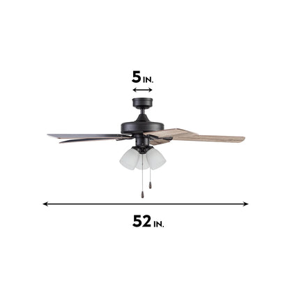 Prominence Home Stannor 52" Bronze Ceiling Fan with 5 Blades, Frosted Glass Light Kit, Pull Chains & Reverse Airflow