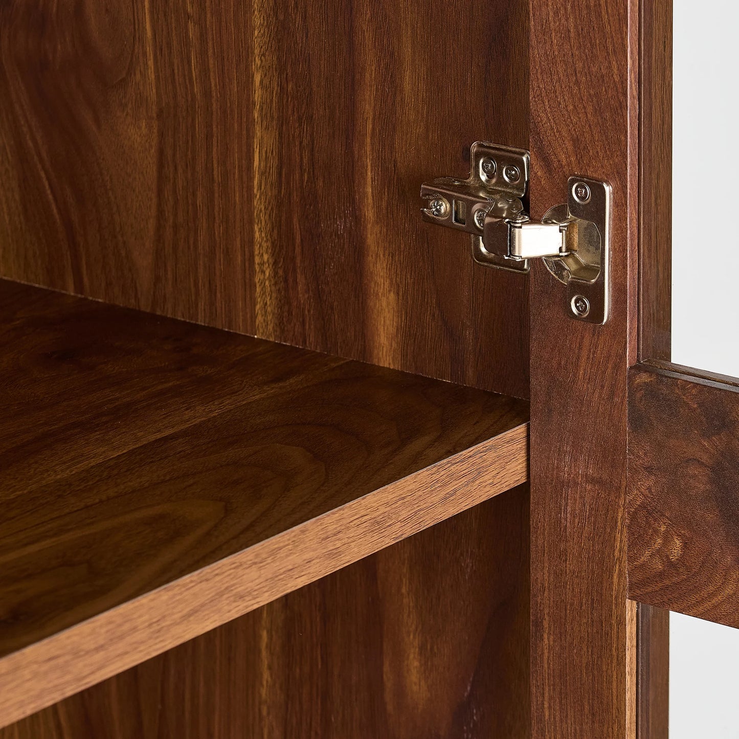Better Homes & Gardens Ezra Glass Door Storage Accent Cabinet, Warm Walnut finish