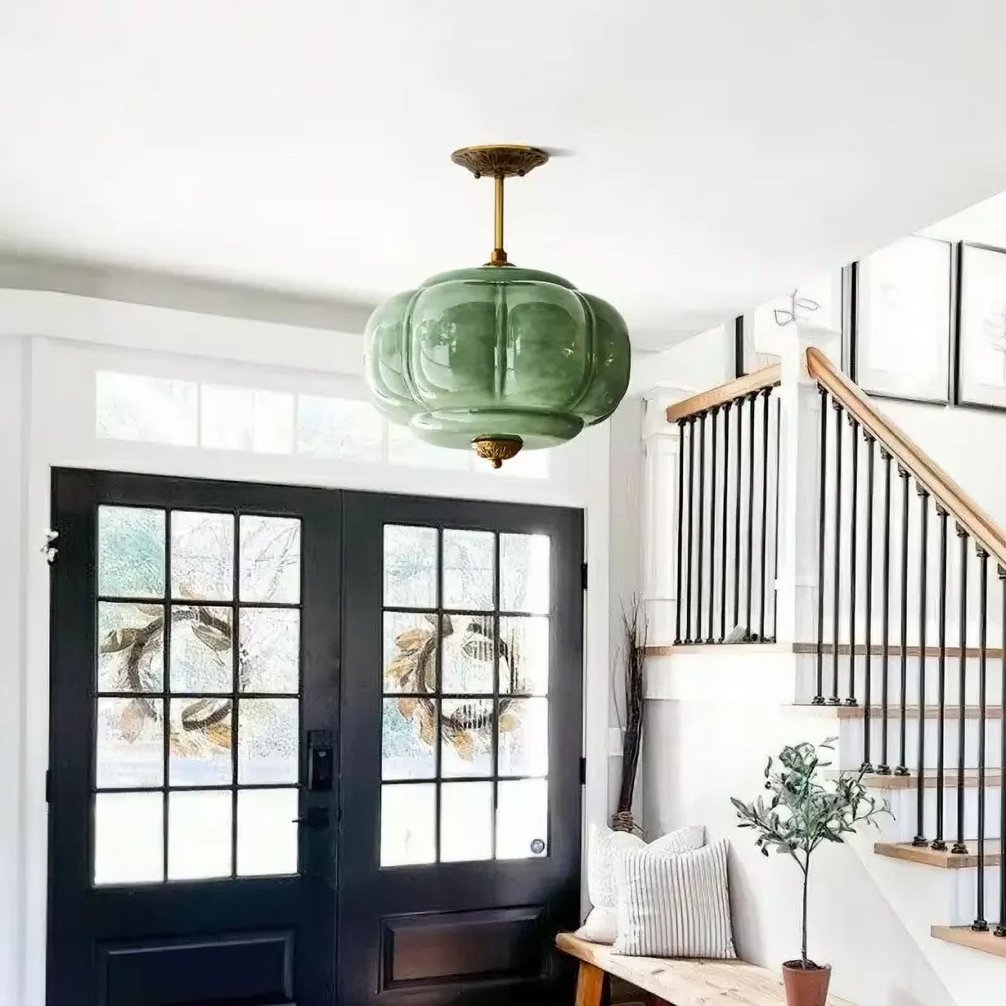 Arturesthome Eloise Scallop Milk Glass Semi-Flush Mount Pendant Ceiling Light