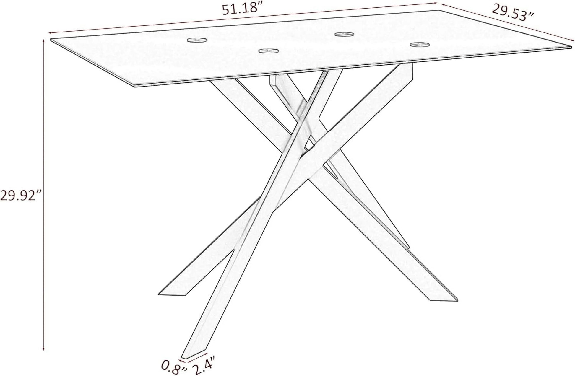 SSYBAB Glass Dining Table for 4 People, 51.2 Inches Rectangular Glass Kitchen Table with Silver Steel Legs, Modern Dining Room Table for Dinner Kitchen Dining Room