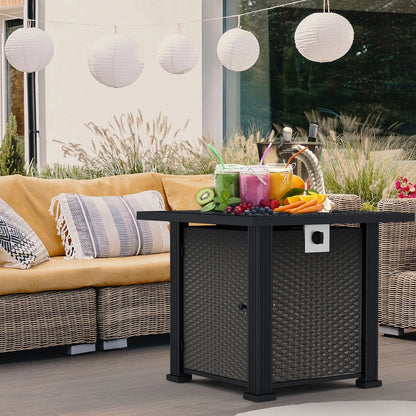 28 Inch Propane Fire Pit Table, Rattan & Wicker-Look 50,000 BTU Gas Firepits with Fire Glass for Outside Patio and Garden