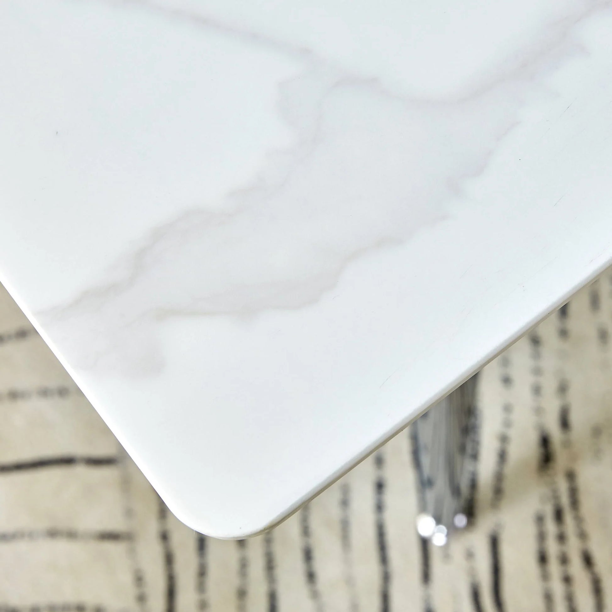PWOPWOE Modern Minimalist Rectangular Glass Dining Table with 0.4 "White Imitation Marble Glass Sticker Desktop And Silver Metal Legs, suitable for Kitchens, Restaurants, And Living Rooms63"*35.4"*30"