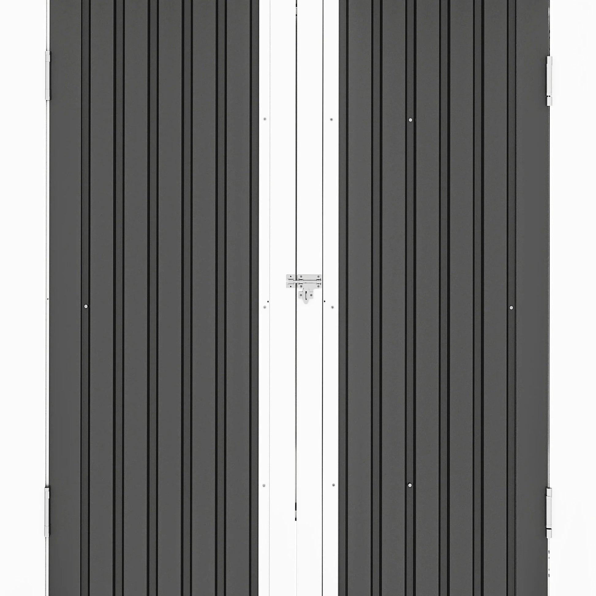 ModFusion 9x4 ft Outdoor Metal Storage Shed with Lockable Double Doors, Acrylic Glass Windows, Steel Roof, Garden Patio Bikes, Skylight, Dark Gray