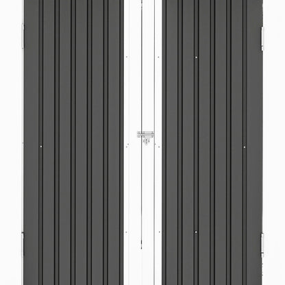 ModFusion 9x4 ft Outdoor Metal Storage Shed with Lockable Double Doors, Acrylic Glass Windows, Steel Roof, Garden Patio Bikes, Skylight, Dark Gray