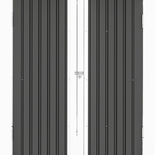 ModFusion 9x4 ft Outdoor Metal Storage Shed with Lockable Double Doors, Acrylic Glass Windows, Steel Roof, Garden Patio Bikes, Skylight, Dark Gray