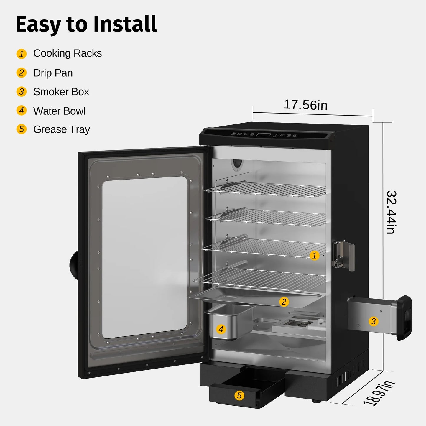 EAST OAK Updated 30" 725 Sq inches Electric Smoker Portable with Glass Door Black