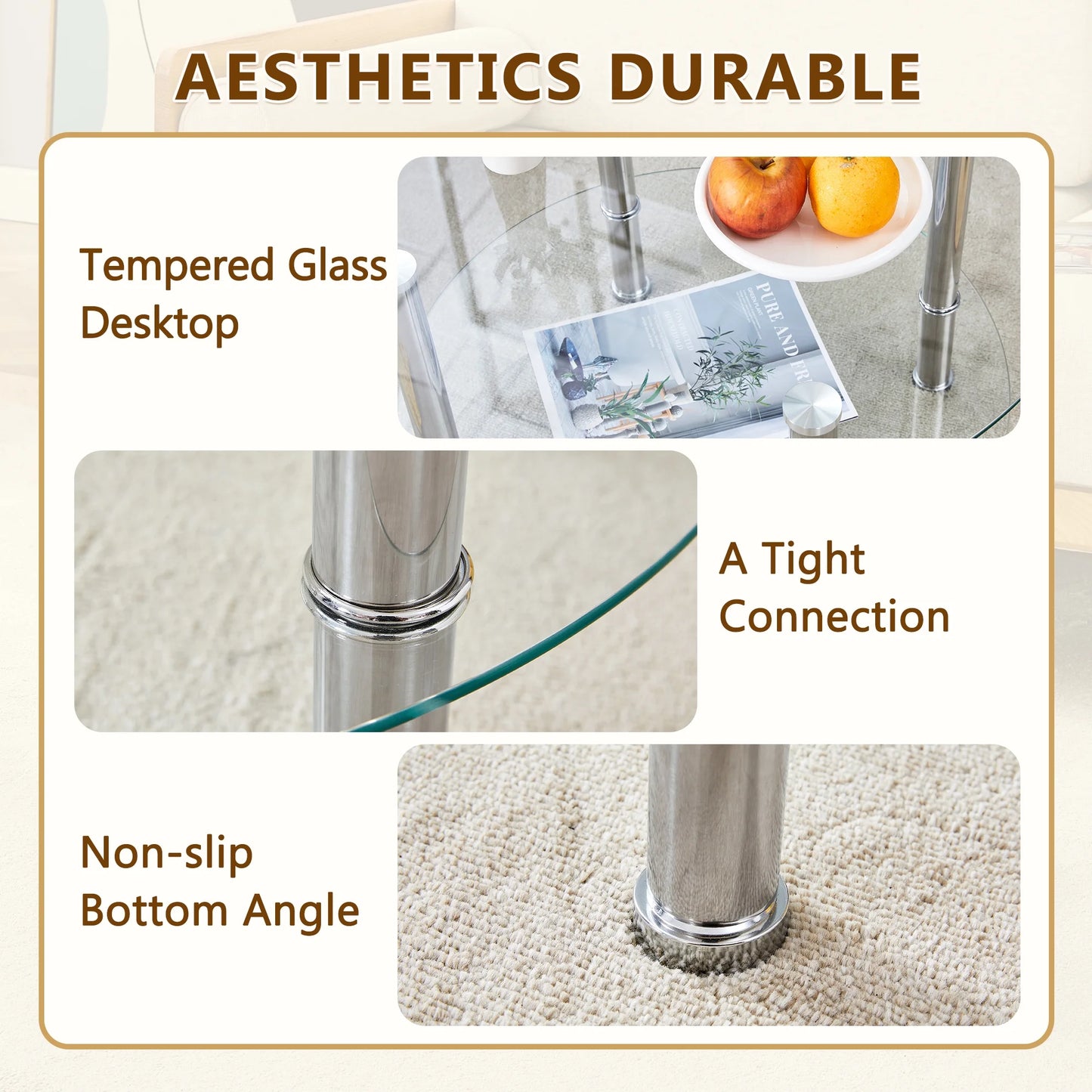Coffee Tables Contemporary Minimalist Double Layer Tempered Glass Coffee Table - 27.5" Top and 23.6" Bottom.Reinforced Glass Tabletop,Stainless Steel Silver Plated Legs.,End Tables