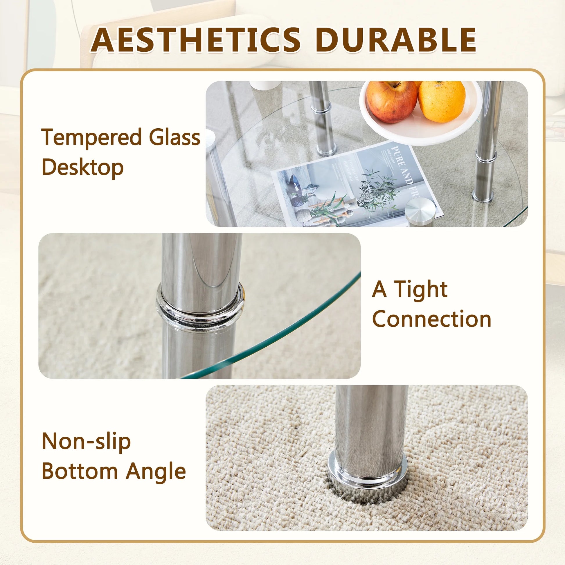 Coffee Tables Contemporary Minimalist Double Layer Tempered Glass Coffee Table - 27.5" Top and 23.6" Bottom.Reinforced Glass Tabletop,Stainless Steel Silver Plated Legs.,End Tables