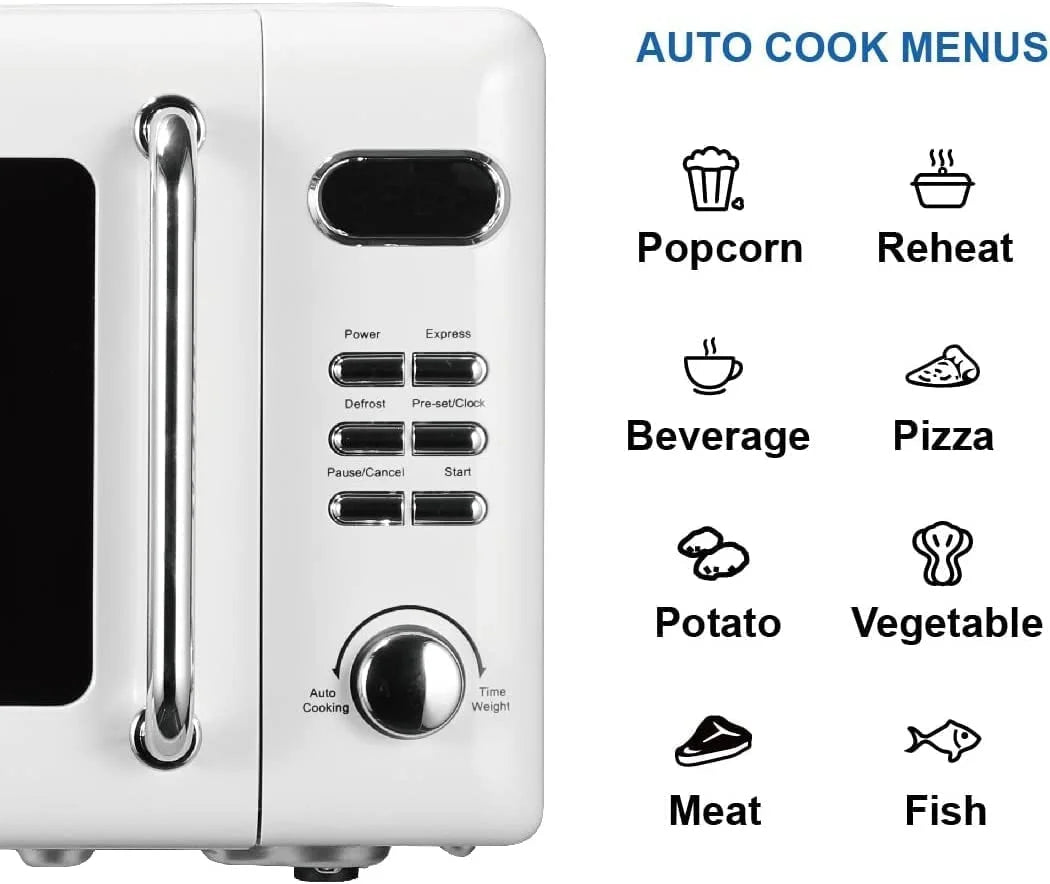 Countertop Microwave Oven with Push Button Control, LED Display, 700W 5 Power Levels, 8 Auto Menus, Glass Turntable and Child Safety Lock, 0.7-inchThunderbird Blue