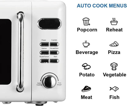 Countertop Microwave Oven with Push Button Control, LED Display, 700W 5 Power Levels, 8 Auto Menus, Glass Turntable and Child Safety Lock, 0.7-inchThunderbird Blue