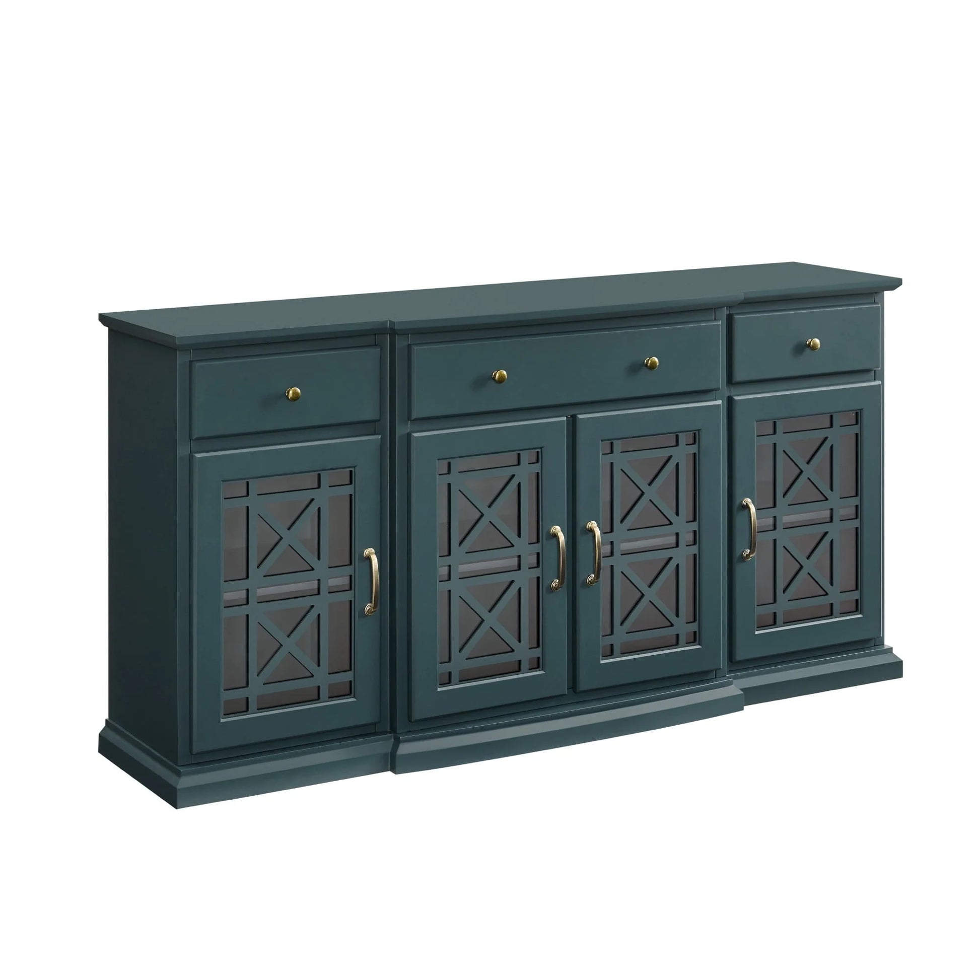 Walker Edison Classic Tiered-Front Trellis Glass Door Sideboard/TV Stand for TVs up to 65", Dark Teal