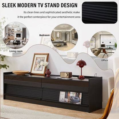Modern TV Stand with Built-in USB/Type-C Charging & LED Lighting, 4 Tempered Glass Drawers Entertainment Center for 70-79" TVs, Living Room Media Storage Console