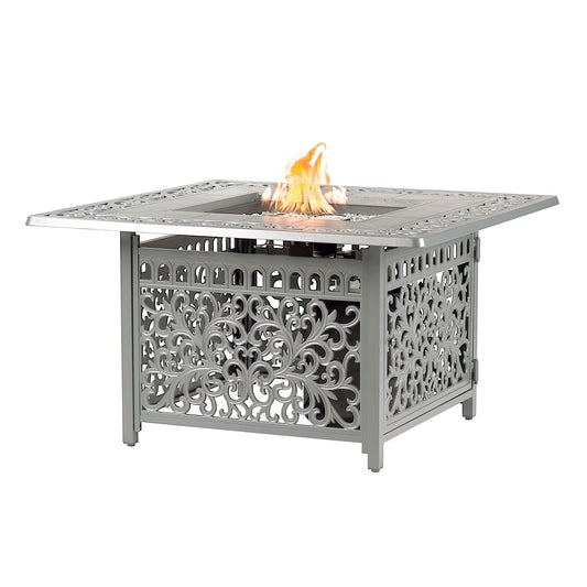 Oakland Living Square 42 in. x 42 in. Aluminum Propane Fire Pit Table with Glass Beads, Two Covers, Lid, 57,000 BTUs - N/A Grey