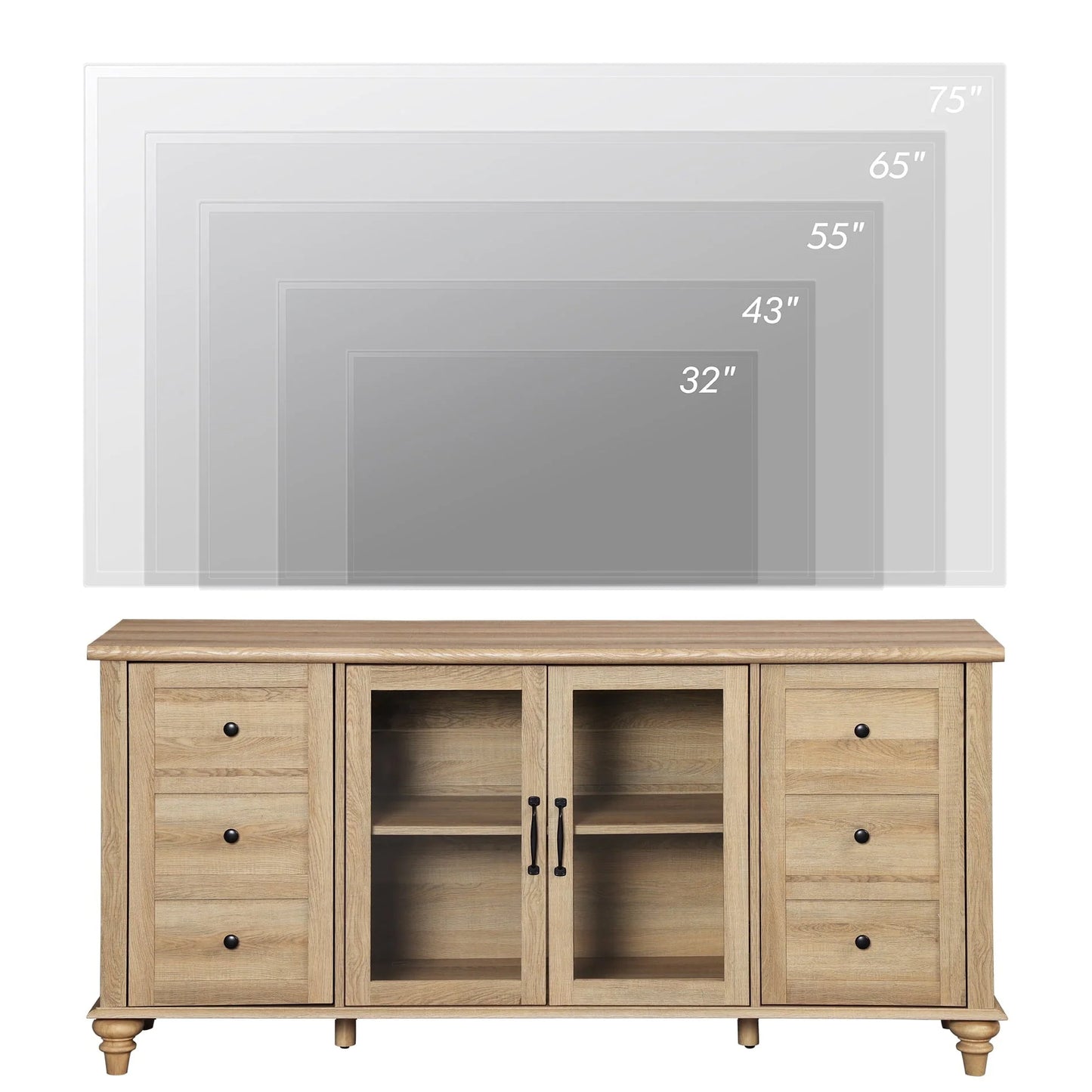 WAMPAT Sideboard Buffet Cabinets with Glass Door, Kitchen Storage Cabinets, Wood Coffee Bar Tables, Accent Sideboard Storage Cabinet Table Dining Room, Living Room,Oak