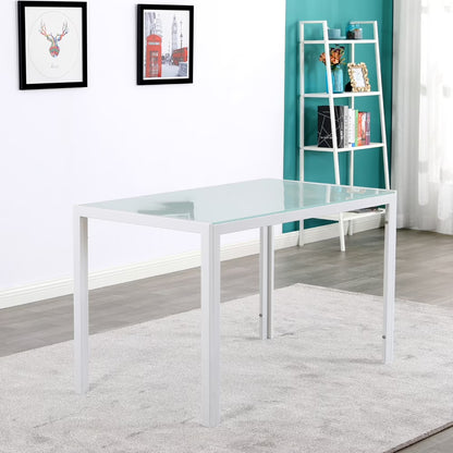 PAPROOS Glass Dining Table, Modern Rectangular Dining Room Table, Kitchen Tempered Glass Dining Table with 4 Square Metal Legs, Heavy Duty Dinette Table for 4, Black