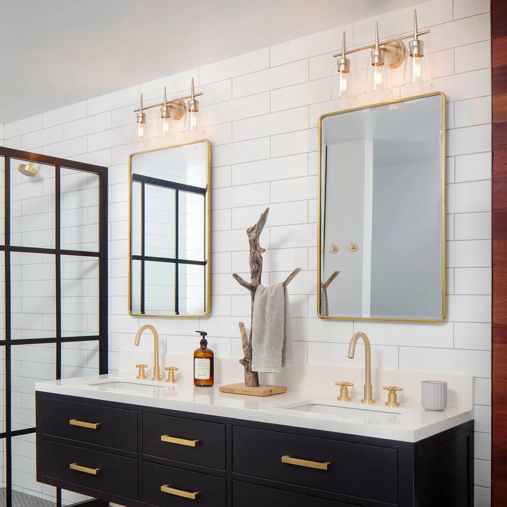 Modern 4/3/2-Light Farmhouse Linear Bathroom Vanity Lights Dimmable Wall Sconces with Clear Glass Shade L 20'' 3-light L20"x W6"x H 11.5" Painted 13