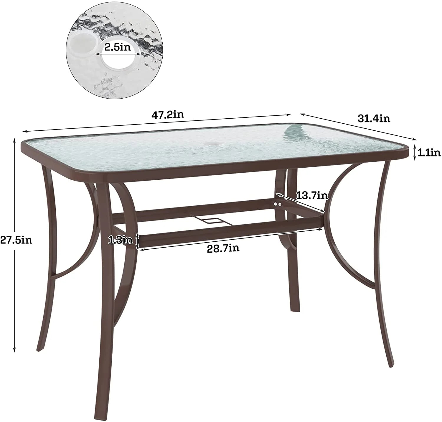 Soges 47 Inch Outdoor Tempered Glass Table Patio Table, Patio Coffee Table, Outdoor Dining Table for Garden, Balcony, Backyard, Poolside, Lawn, Bistro Table with Umbrella Hole, Black
