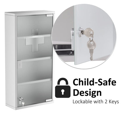 Wall Mounted Medicine Cabinet, with 4 Tier Shelves, Stainless Steel Frame and Glass Door