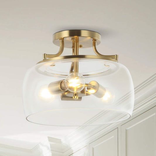 Parrot Uncle Modern Gold 3-Light Glass Semi Flush Mount Fixture Ceiling Light
