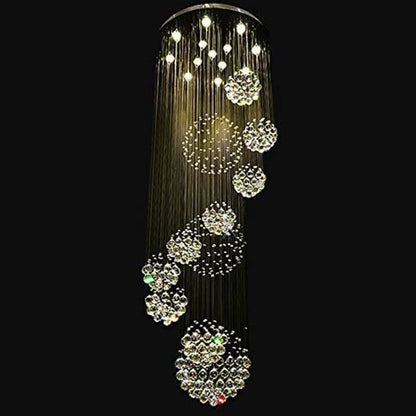 LED Crystal Modern 11-Light LED Polished Chrome Raindrop Pendant Light with Clear Glass Shade