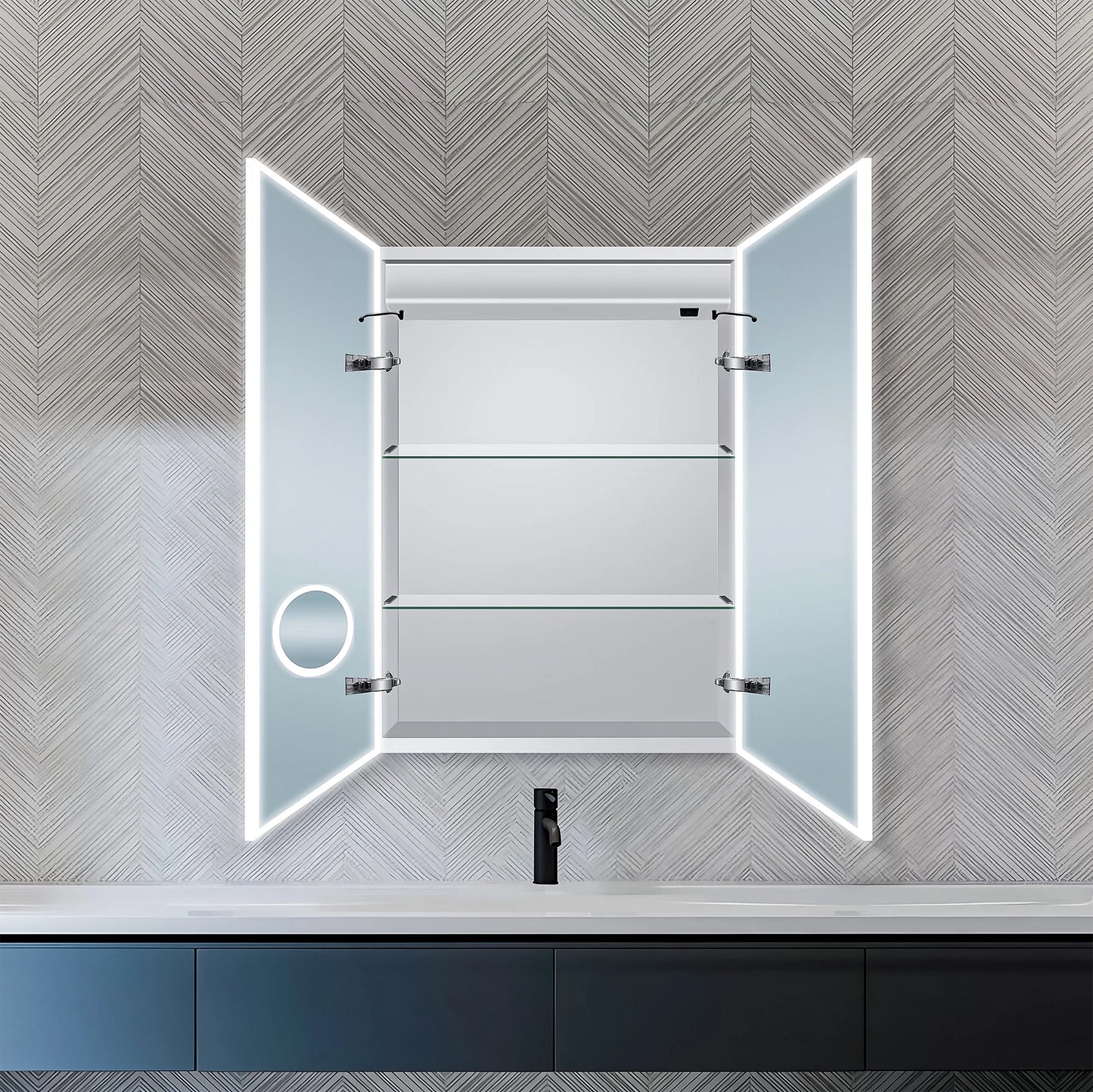 Dreamwerks 24"W x 32"H LED Bathroom Medicine Cabinet with Integrated Touch Switch and Magnifying Glass