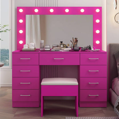 Ktaxon Large Makeup Vanity, Vanity Table Set w/Visible Glass Top w/Charging Station, White