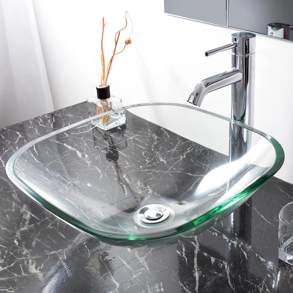 Aquaterior 2 Pack Square Tempered Glass Above Counter Vessel Bowl Vanity Sink