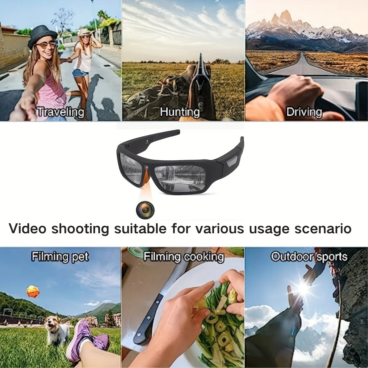 4K Camera Glasses - UHD Sports Action Cam with 64GB Card, 2-Hour Recording for Cycling, Motorcycle & Fishing, Hands-Free Body Camera (Black)