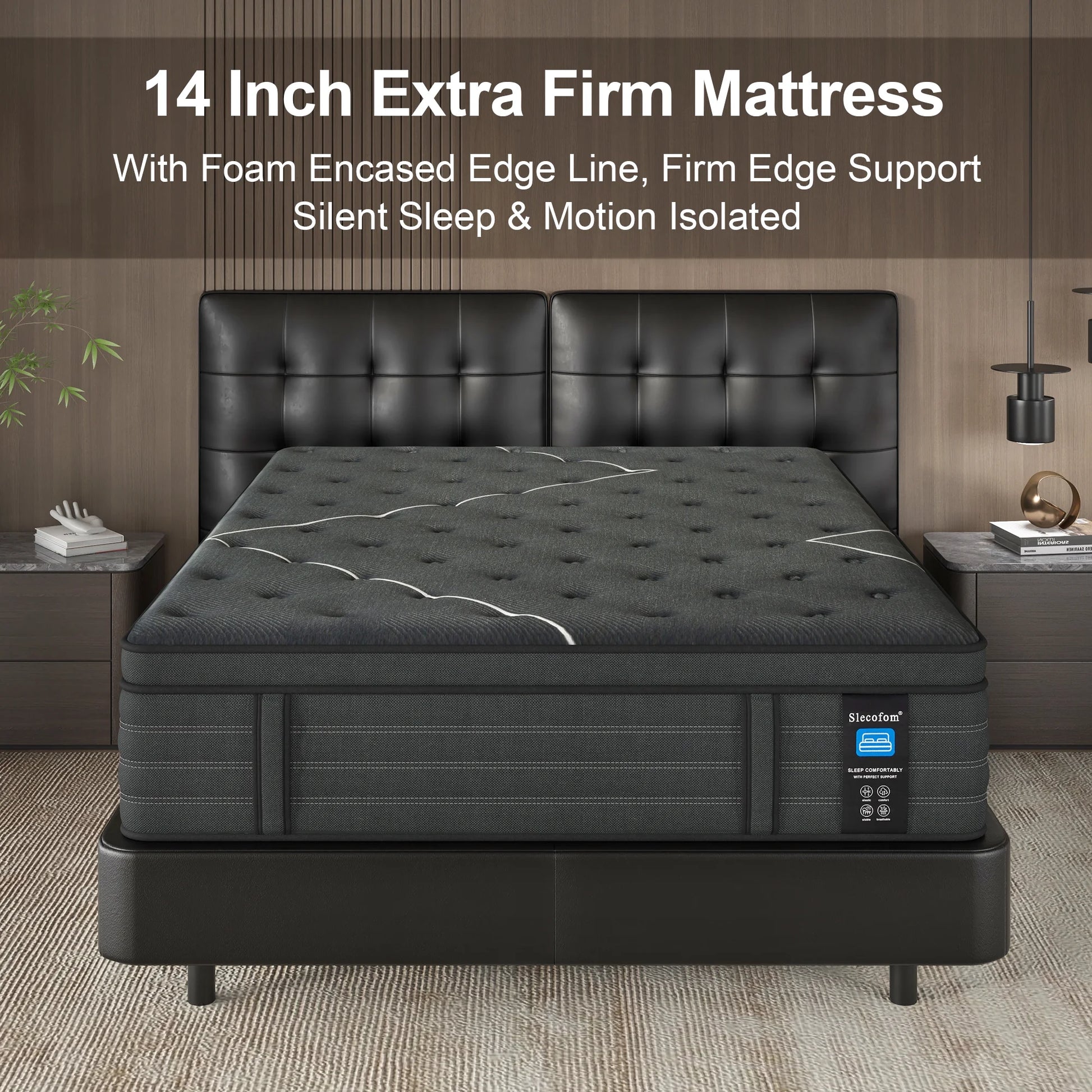 Slecofom Extra Firm Twin Mattress , 14 Inch Twin Size Mattress, Memory Foam Hybrid with Extra Lumbar Support, Back Pain Relief& Cool Sleep, Firm Foam Encased Edge,Motion Isolation,Fiberglass-Free