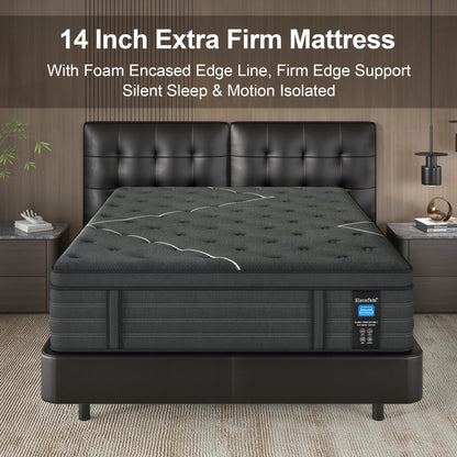 Slecofom Extra Firm Twin Mattress , 14 Inch Twin Size Mattress, Memory Foam Hybrid with Extra Lumbar Support, Back Pain Relief& Cool Sleep, Firm Foam Encased Edge,Motion Isolation,Fiberglass-Free
