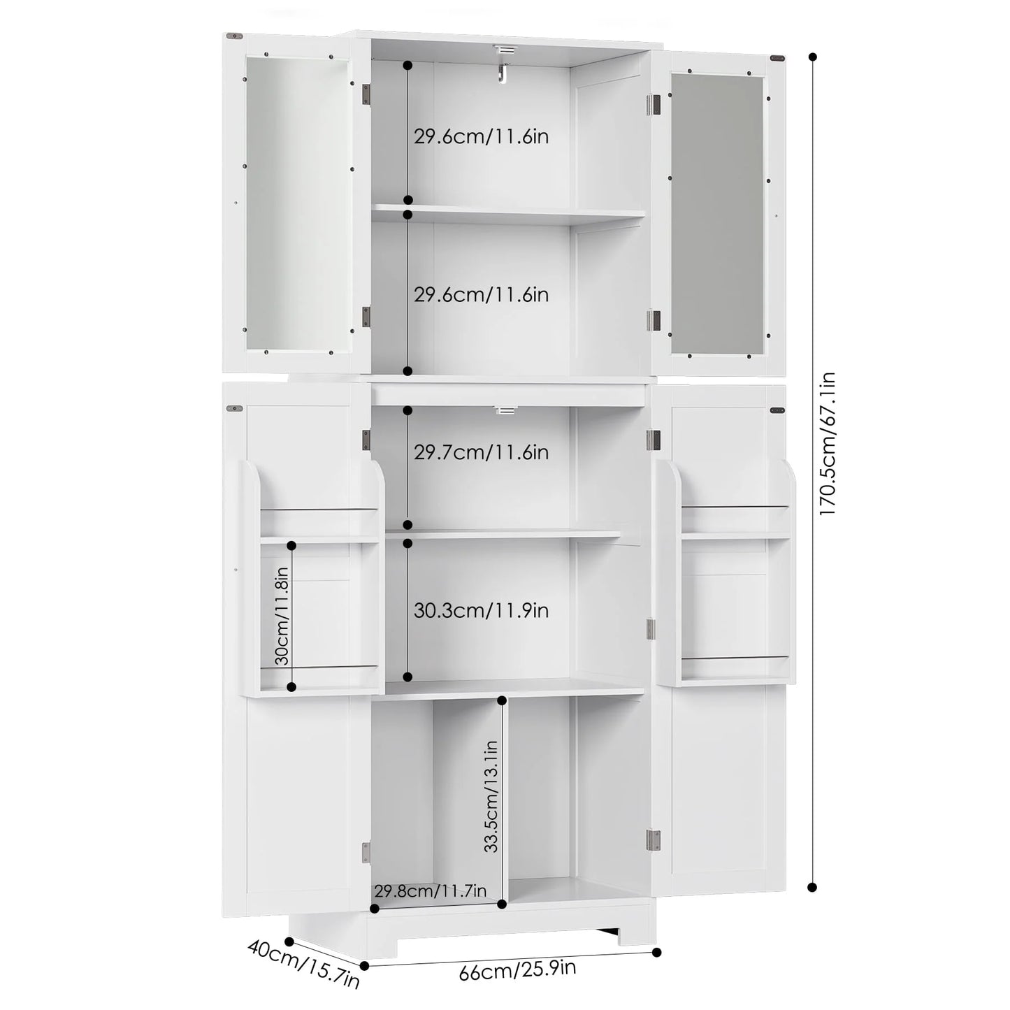 Homfa 67'' Farmhouse Kitchen Pantry Cabinet, Tall Storage Cabinet with Frosted Glass Doors for Dining Room, White