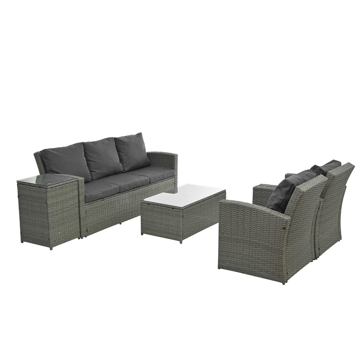 HighSound 5 Pcs PE Rattan Wicker Patio Sofa Set Outdoor Sectional Furniture Set with Tempered Glass Table