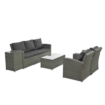 HighSound 5 Pcs PE Rattan Wicker Patio Sofa Set Outdoor Sectional Furniture Set with Tempered Glass Table