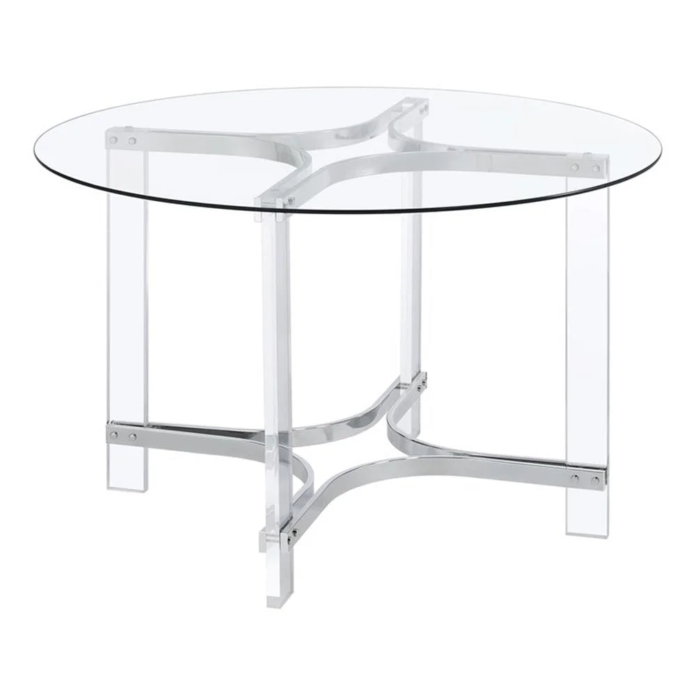 Pemberly Row 5-Piece Round Glass Top Acrylic Dining Set in Silver