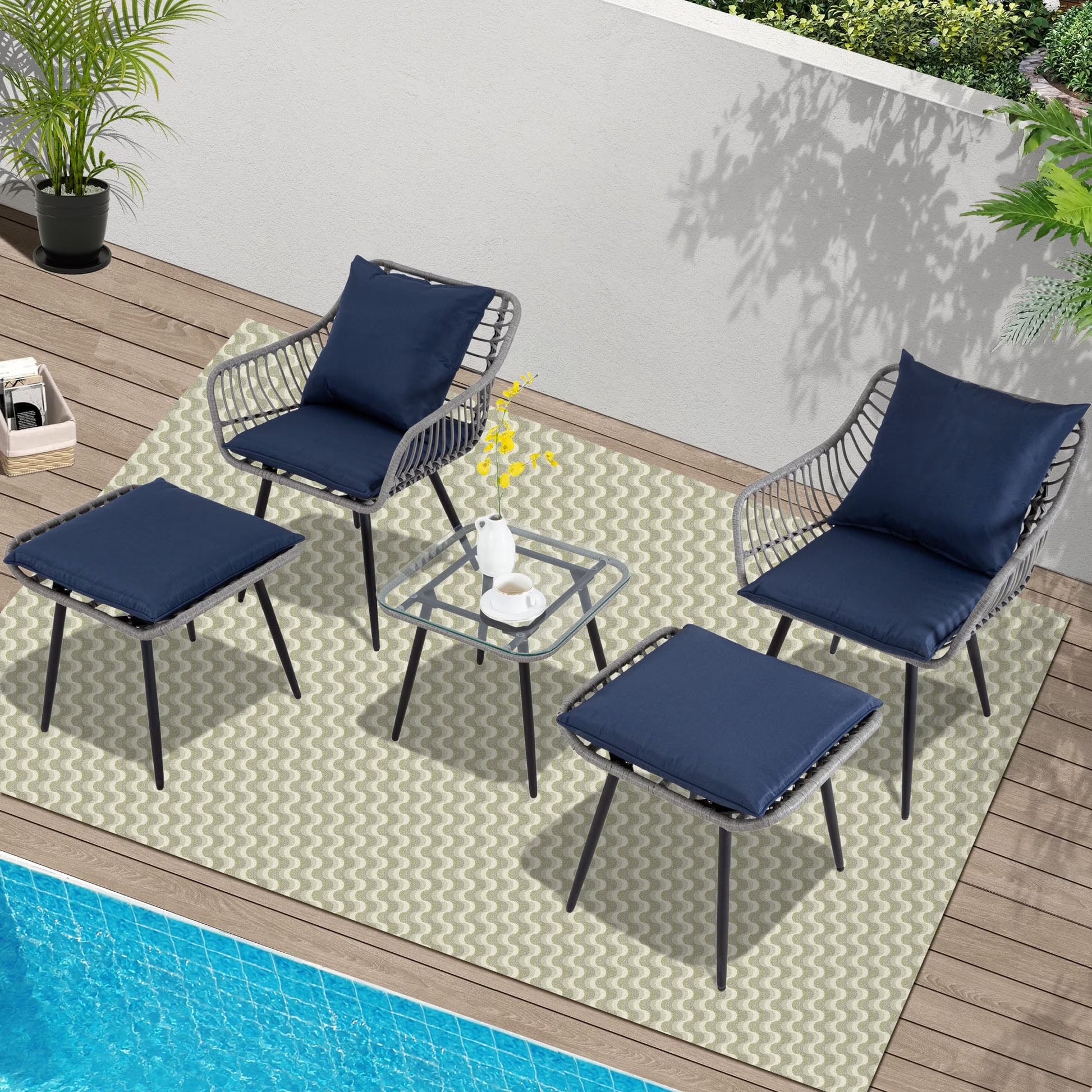 Ainfox 3-Piece Steel Outdoor Bistro Sets with Metal Chairs and Glass Top Table, Beige