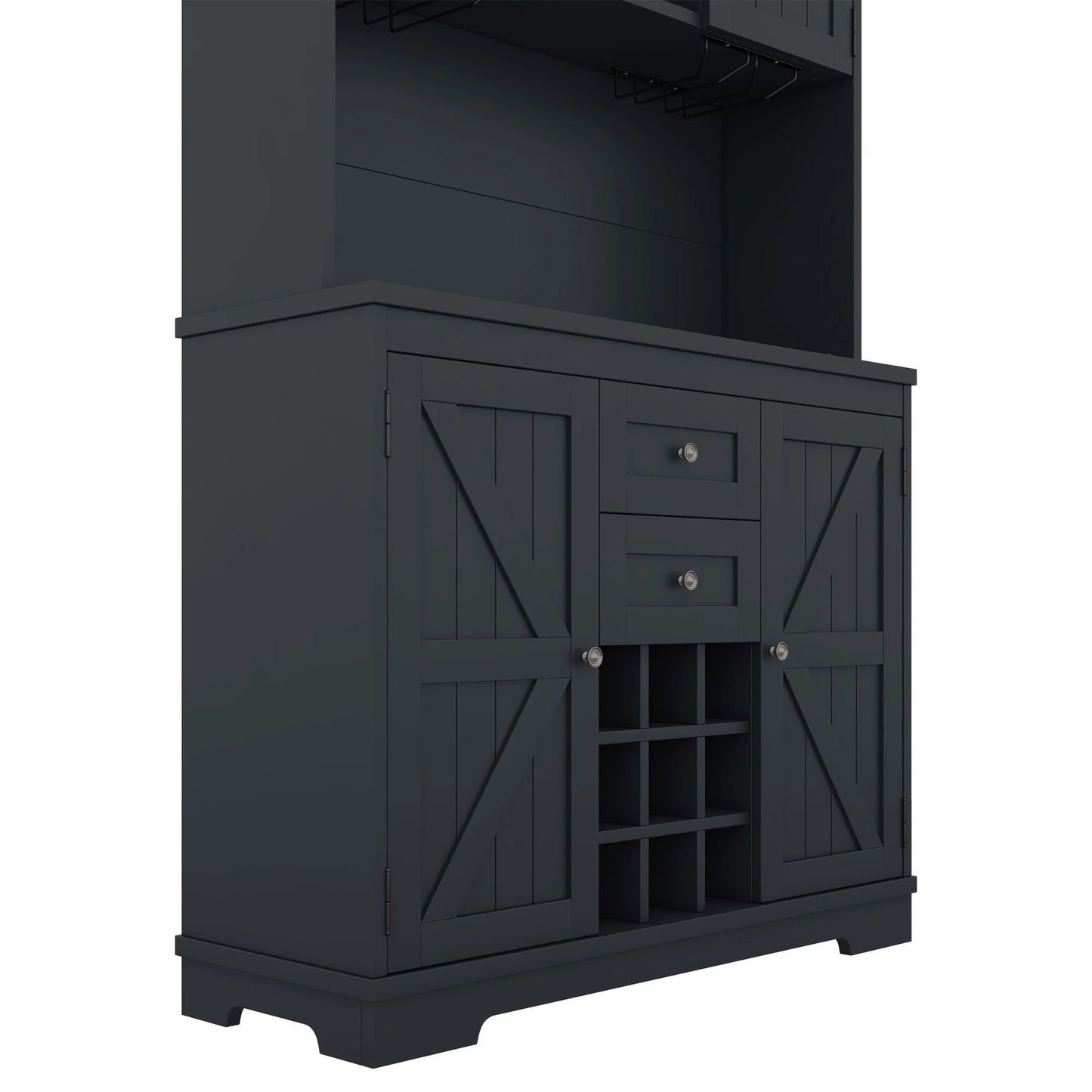 Bellemave 73.8"H Farmhouse Coffee Bar Cabinet with Shelves and Drawers Buffet Cabinet Wine Cabinet with Glass Holder and Wine Rack Tall Kitchen Cabinet for Dining Room, Antique Blue