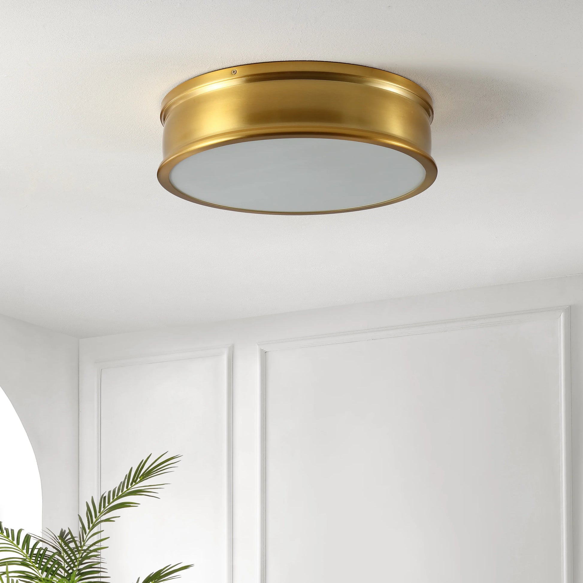 SAFAVIEH Adria 16 in. Modern 3-Light Brass Gold Iron Mount Light with Glass Shade