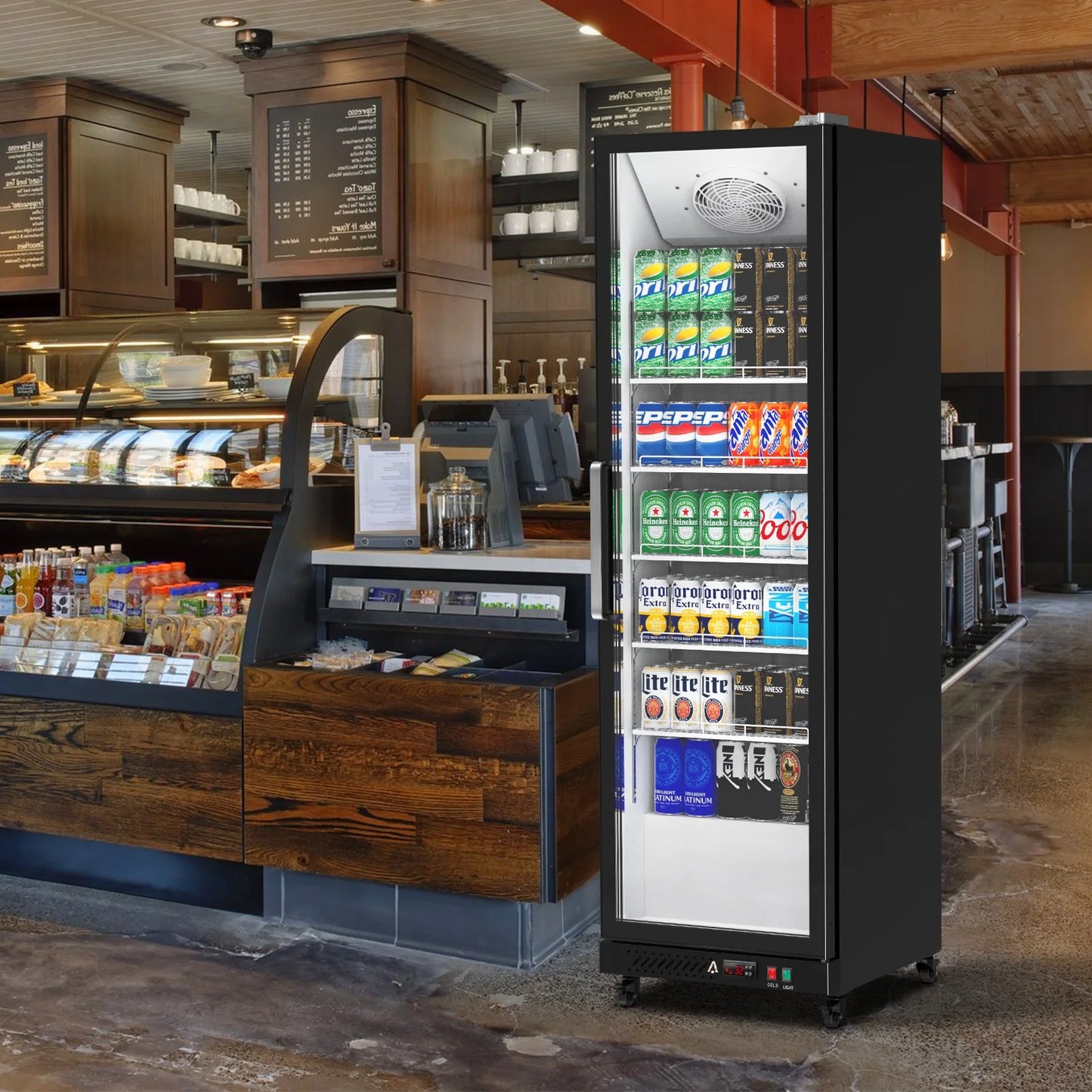 Garvee Commercial Refrigerator,12.4 Cu.ft Display Fridge Merchandiser Upright Beverage Cooler,Single Glass Door Fridge with Adjustable Shelves & LED Lighting,Black