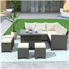 Highsound Patio Furniture Set Sofa 5-Piece Wicker PE Rattan Sectional Sofa Set, Outdoor Furniture Patio Conversation Sofa Set with Glass Coffee Table and Ottoman, Gray