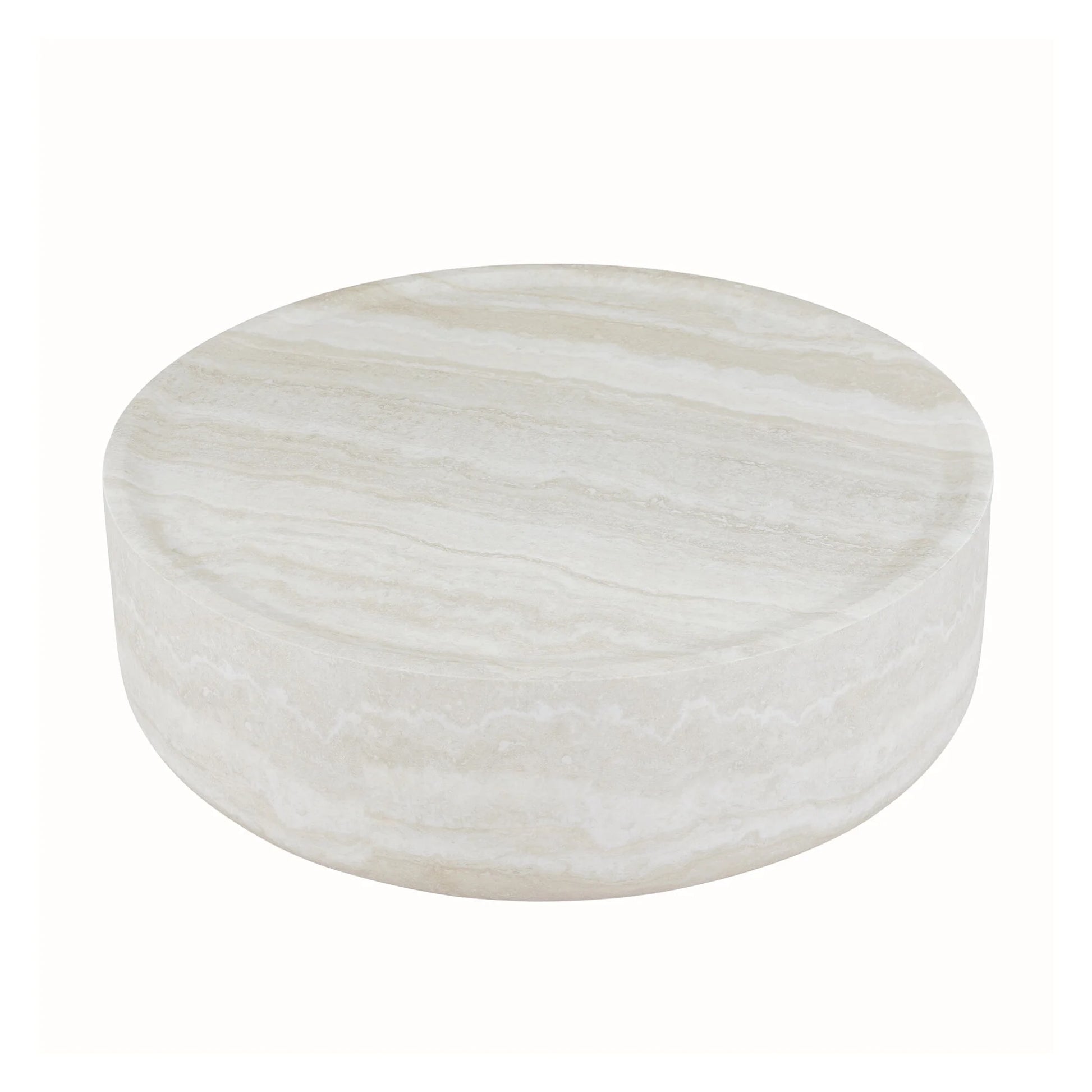 31.49'' Round Coffee Table with Marble Texture, Modern Low Drum Circle Fiberglass Coffee Table, Side Table Accent Table for Living Room, Outdoor, No Need Assembly, Marble