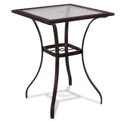 Patiojoy Patio 28.5" Square Bar Table with Umbrella Hole and Glass Top, Black