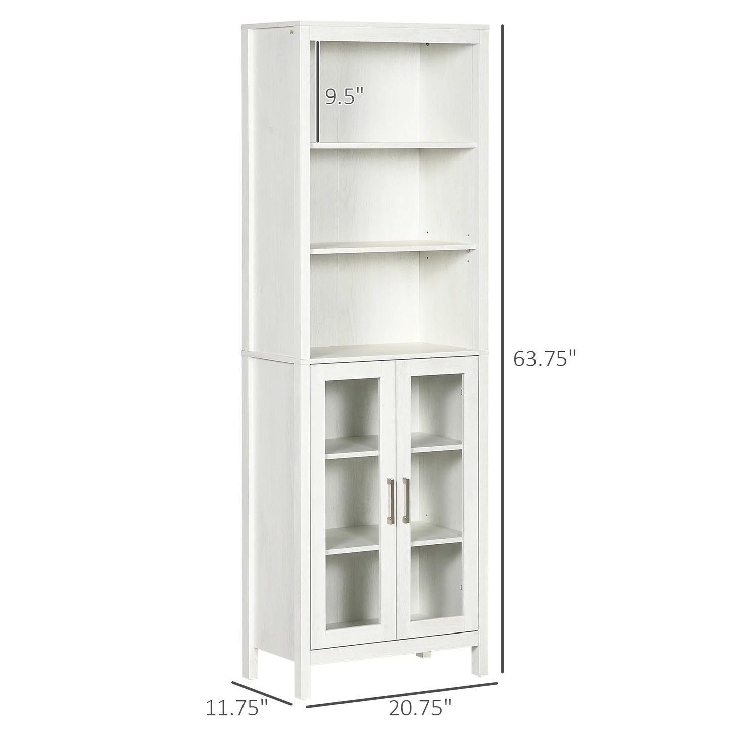 kleankin Tall Bathroom Storage Cabinet with 3 Tier Shelf, Glass Door Cabinet, Freestanding Linen Tower with Adjustable Shelves, Antique White